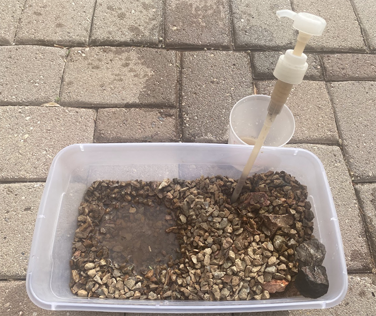 Groundwater experiment in a plastic tote